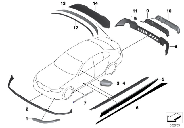 2019 BMW 330i M Performance Aerodynamics Accessories Diagram