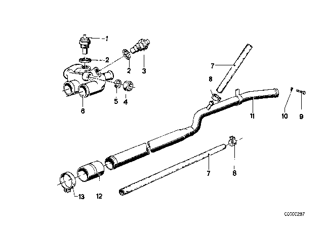 1982 BMW 320i Cooling System - Thermostat / Water Hoses Diagram 2