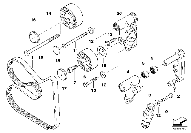 2001 BMW M3 Belt Drive Water Pump / Alternator Diagram