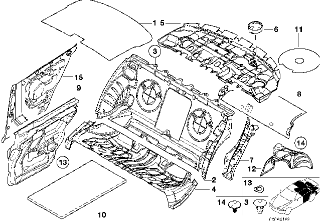 2003 BMW 330i Sound Insulation Floor Rear Diagram for 51488204055