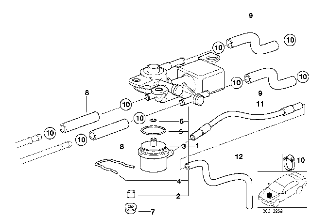 1998 BMW 750iL 3/2-Way Valve And Fuel Hoses Diagram