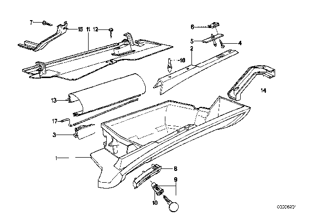 1990 BMW 735iL Glove Box Vinyl Diagram for 51168136997