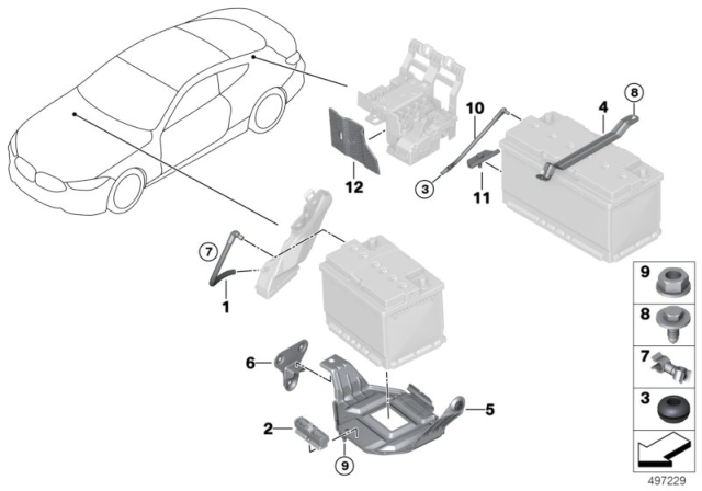 2020 BMW 840i xDrive Battery Mounting Parts Diagram