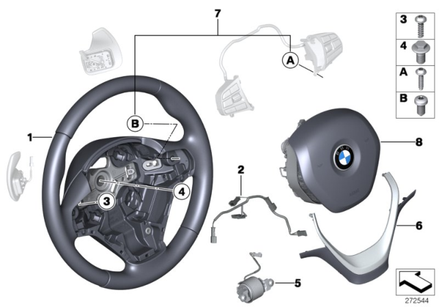 2019 BMW 440i Sport Steering Wheel, Airbag, Multifunction / Paddles Diagram