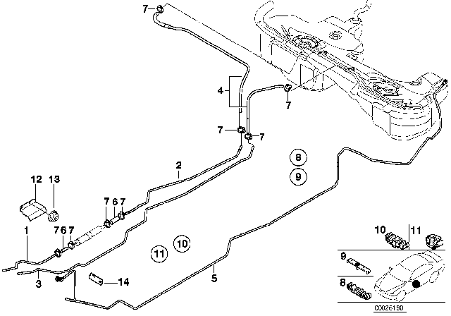 2005 BMW 325xi Fuel Pipe And Mounting Parts Diagram