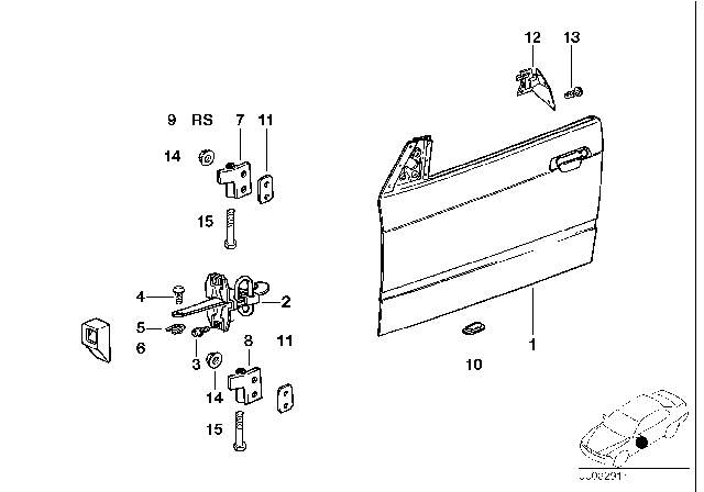 1999 BMW M3 Front Door - Hinge / Door Brake Diagram