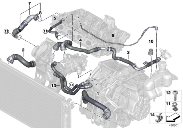 2020 BMW 228i xDrive Gran Coupe Cooling System Coolant Hoses Diagram