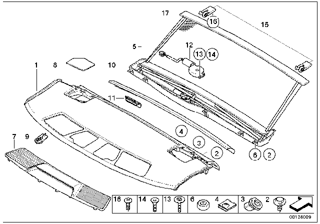 2002 BMW 745Li Roller Sun Blind, Storage Shelf Diagram