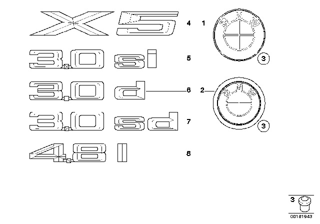 2011 BMW X5 M Emblems / Letterings Diagram 1