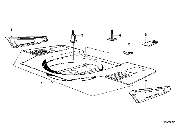 1981 BMW 320i Floor Panel Trunk / Lateral Parts Diagram 1