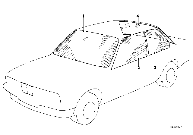 1987 BMW 325e Glazing Diagram