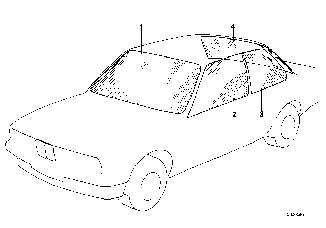 1985 BMW 325e Glazing Diagram