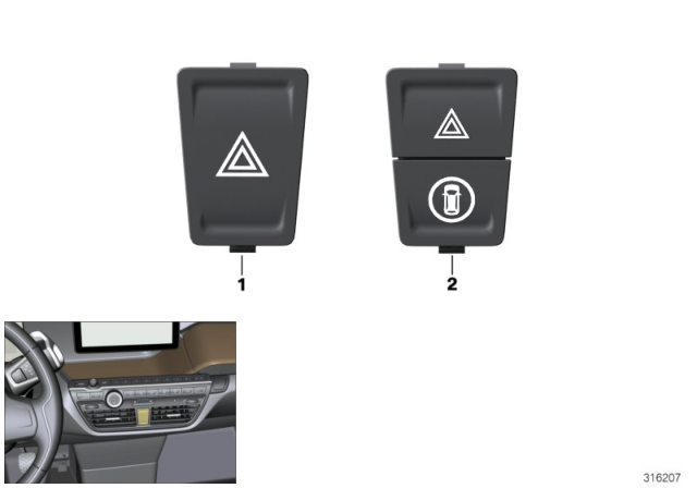 2020 BMW i3 Hazard Warning Switch Diagram for 61319389078