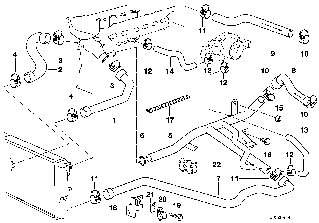 1997 BMW 528i Cooling System - Water Hoses Diagram 1