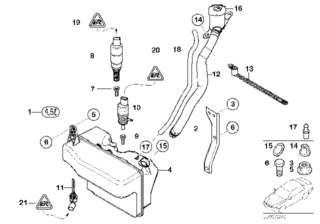 2002 BMW 745Li Reservoir, Windscreen / Headlight Washer System Diagram
