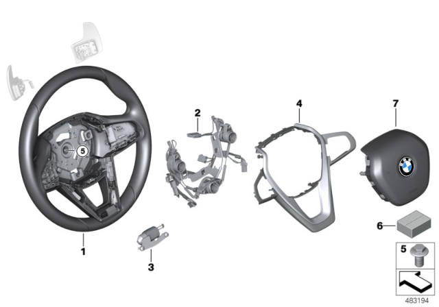 2020 BMW X3 Sport Steering Wheel, Airbag, Multifunction / Paddles Diagram