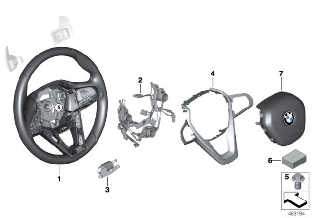 2019 BMW X4 Sport Steering Wheel, Airbag, Multifunction / Paddles Diagram