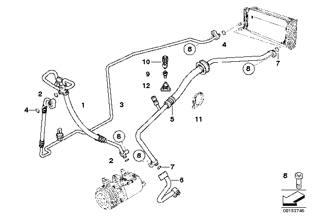 2000 BMW X5 Pressure Hose,Condenser,Evaporator Diagram for 64538381544