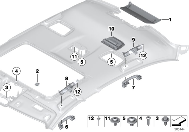 2012 BMW 550i Mounting Parts, Roofliner Diagram