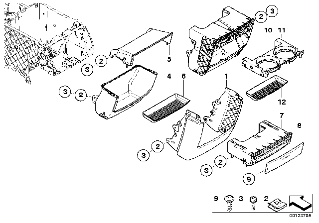 2004 BMW X5 Mounting Parts, Centre Console, Rear Diagram
