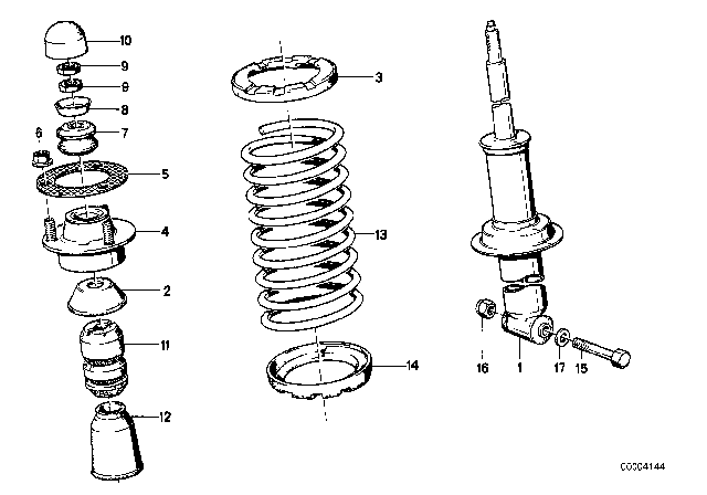1983 BMW 733i Single Components For Rear Spring Strut Diagram 2