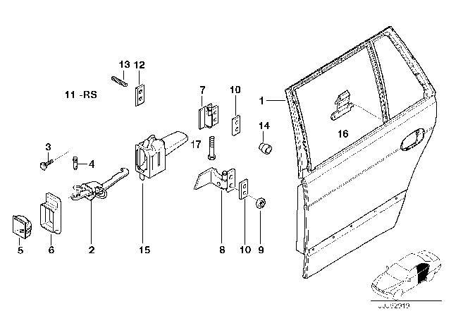 2003 BMW 540i Rear Door - Hinge / Door Brake Diagram