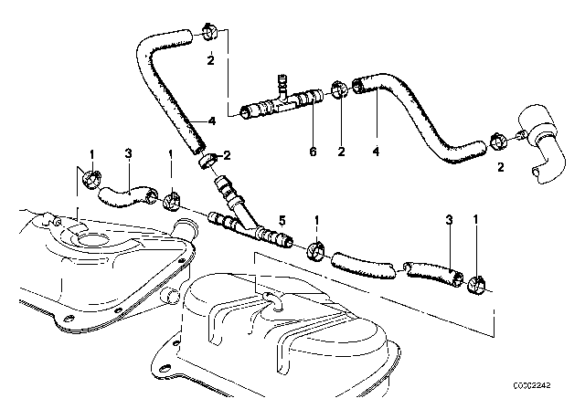 1983 BMW 320i Expansion Tank / Tubing Diagram