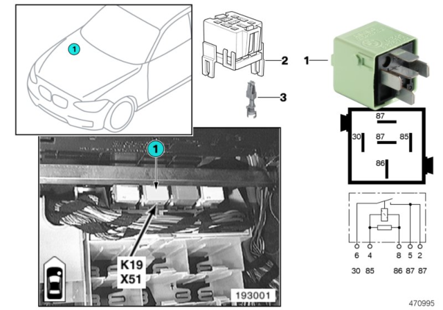 2005 BMW 325xi Relay, A/C Compressor Diagram