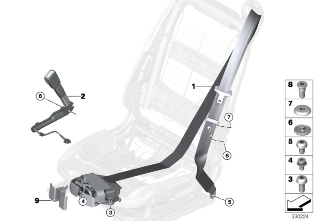 2013 BMW 640i Seat Belt REMA, Front Diagram