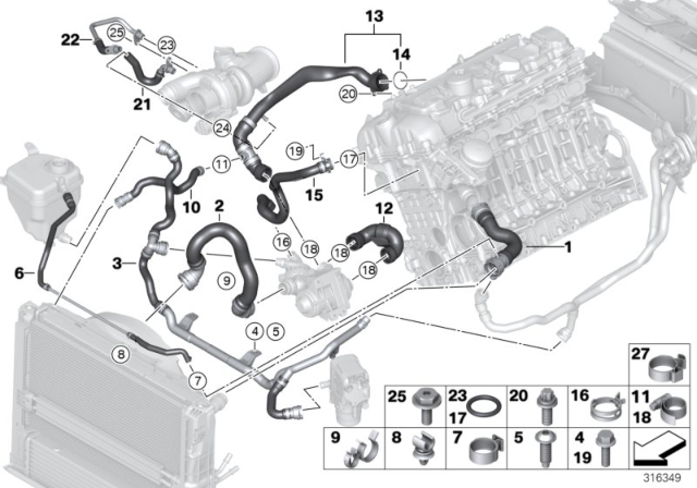 2011 BMW 335i xDrive Cooling System Coolant Hoses Diagram 2