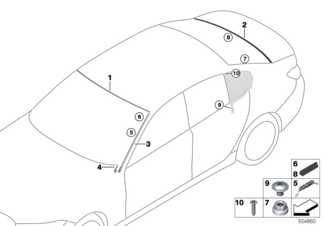 2019 BMW 330i xDrive Glazing, Mounting Parts Diagram