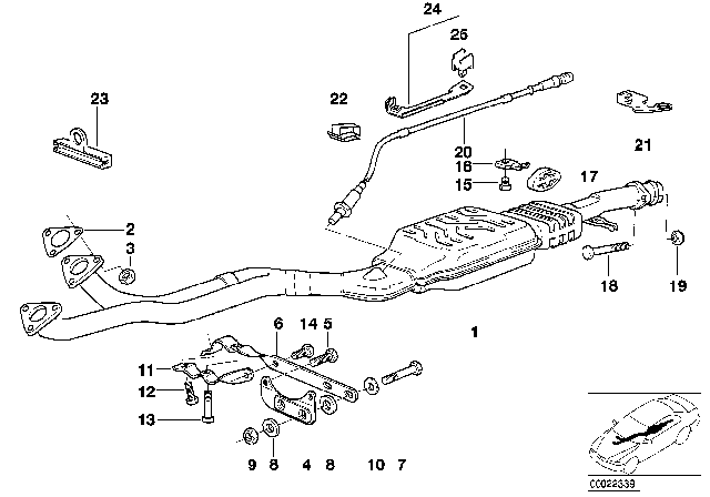 1993 BMW 320i Lambda Upstream Oxygen Sensor Diagram for 11781738282