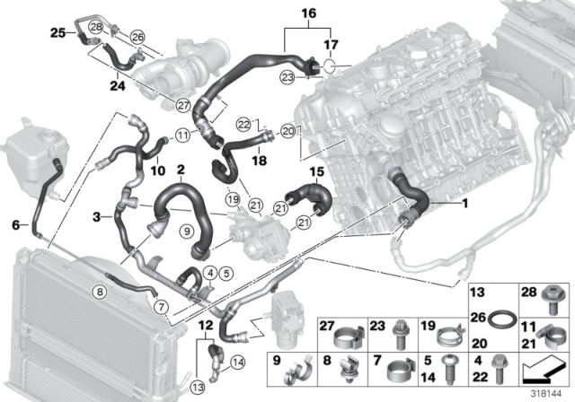 2012 BMW 335i Cooling System Coolant Hoses Diagram 4