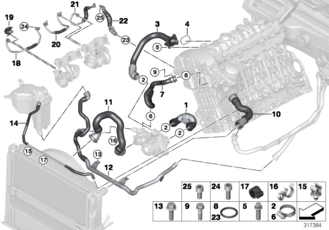 2008 BMW 335xi Cooling System Coolant Hoses Diagram 1
