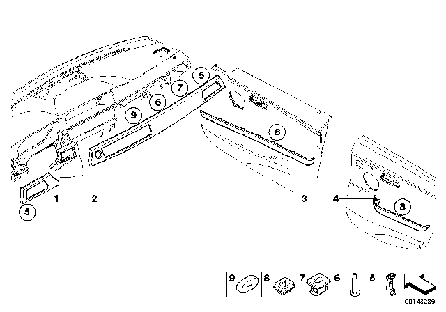 2011 BMW 323i Interior Mouldings Diagram