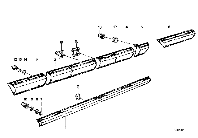 1982 BMW 733i Moulding Rocker Panel - Fender / Door / Covering Diagram