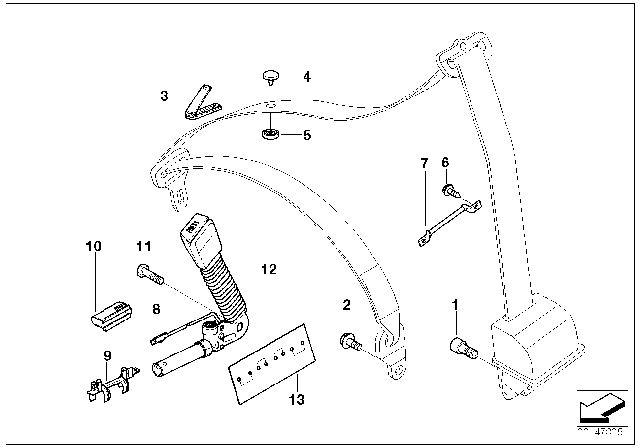 2005 BMW X3 Front Safety Belt Mounting Parts Diagram