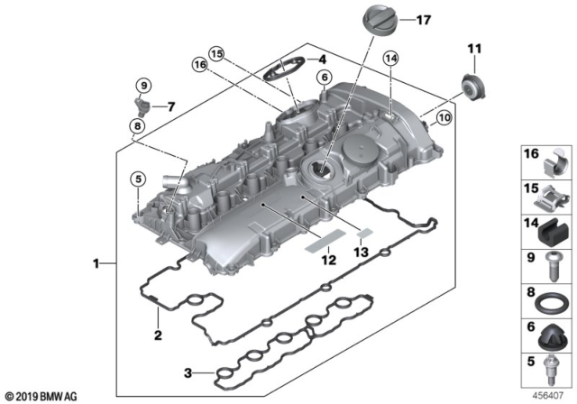 2017 BMW M240i xDrive Cylinder Head Cover / Mounting Parts Diagram