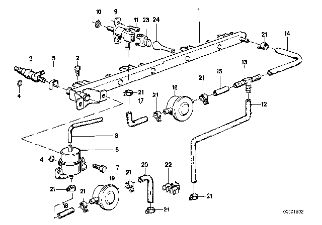 1983 BMW 528e Line Clip, Double Diagram for 61138380213