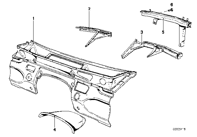 1986 BMW 735i Splash Wall Parts Diagram