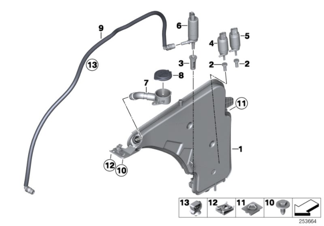 2017 BMW M240i Reservoir, Windscreen / Headlight Washer System Diagram