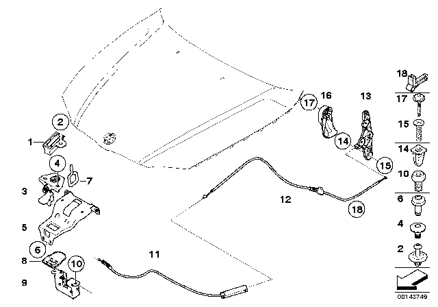 2010 BMW 328i Engine Hood Mechanism Diagram