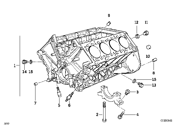 1994 BMW 740iL Engine Block & Mounting Parts Diagram 1