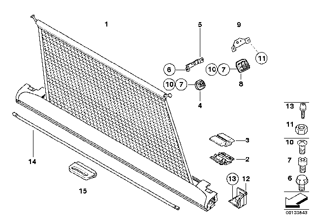 2002 BMW 325i Roller Screen / Load Area Roller Net Diagram