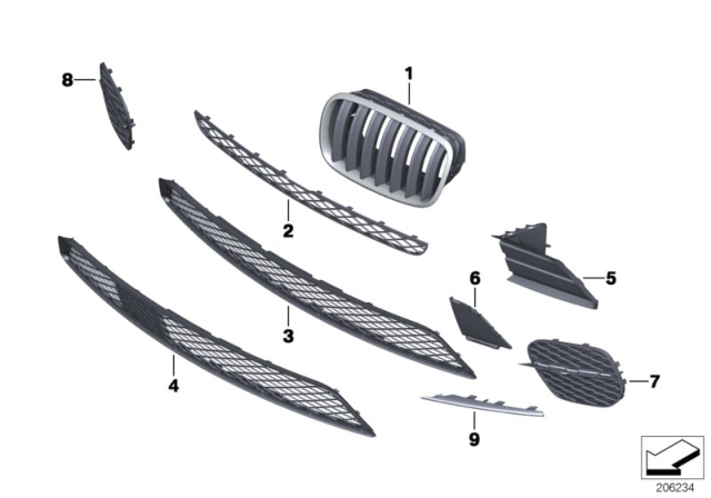 2013 BMW X5 Grille, Middle Bottom Diagram for 51117222856