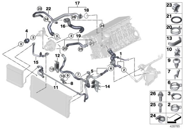 2016 BMW 535i Cooling System Coolant Hoses Diagram 3