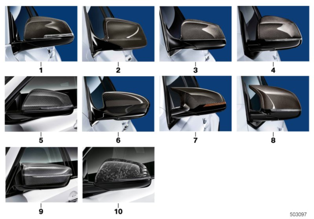 2014 BMW 550i GT xDrive F07 M Performance Exterior Mirror Caps Diagram