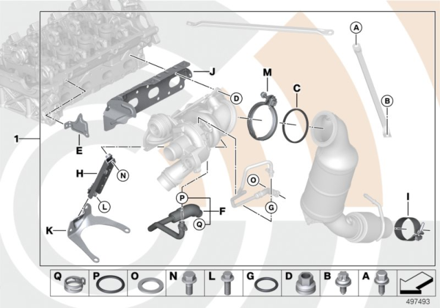 2017 BMW 320i Exhaust Turbocharger And Installation Kit Diagram