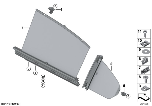 2018 BMW 340i Roller Sun Visor, Rear Door Diagram