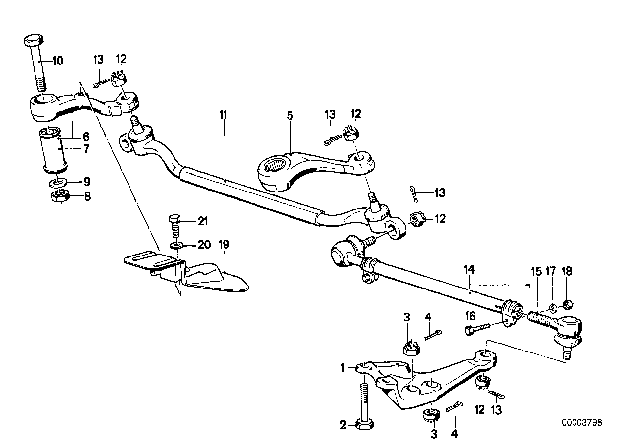 1987 BMW 528e Right Tie Rod Arm Diagram for 32211124431